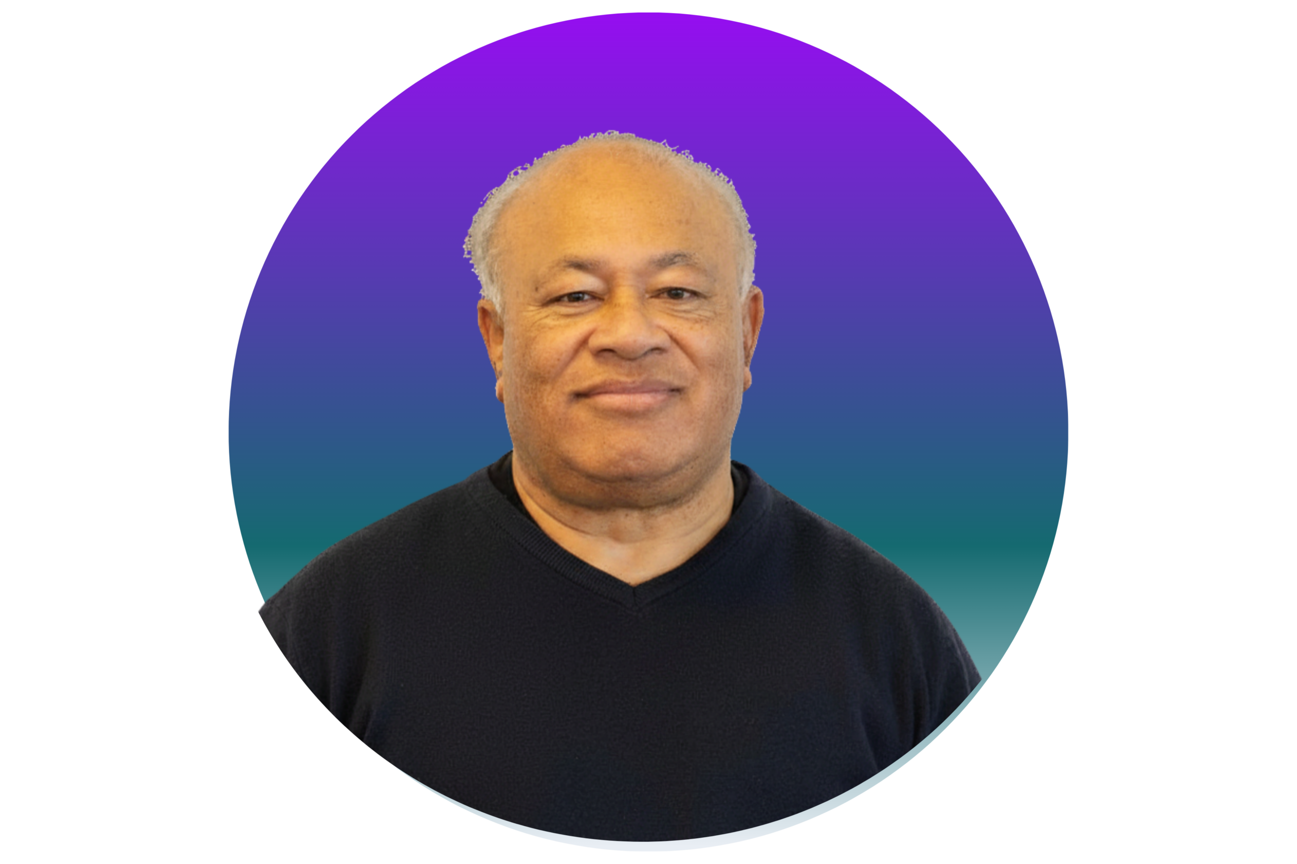 Naulivou is wearing a plain black shirt. He is a middle aged Pasifika man with gray hair and a calm smile.
