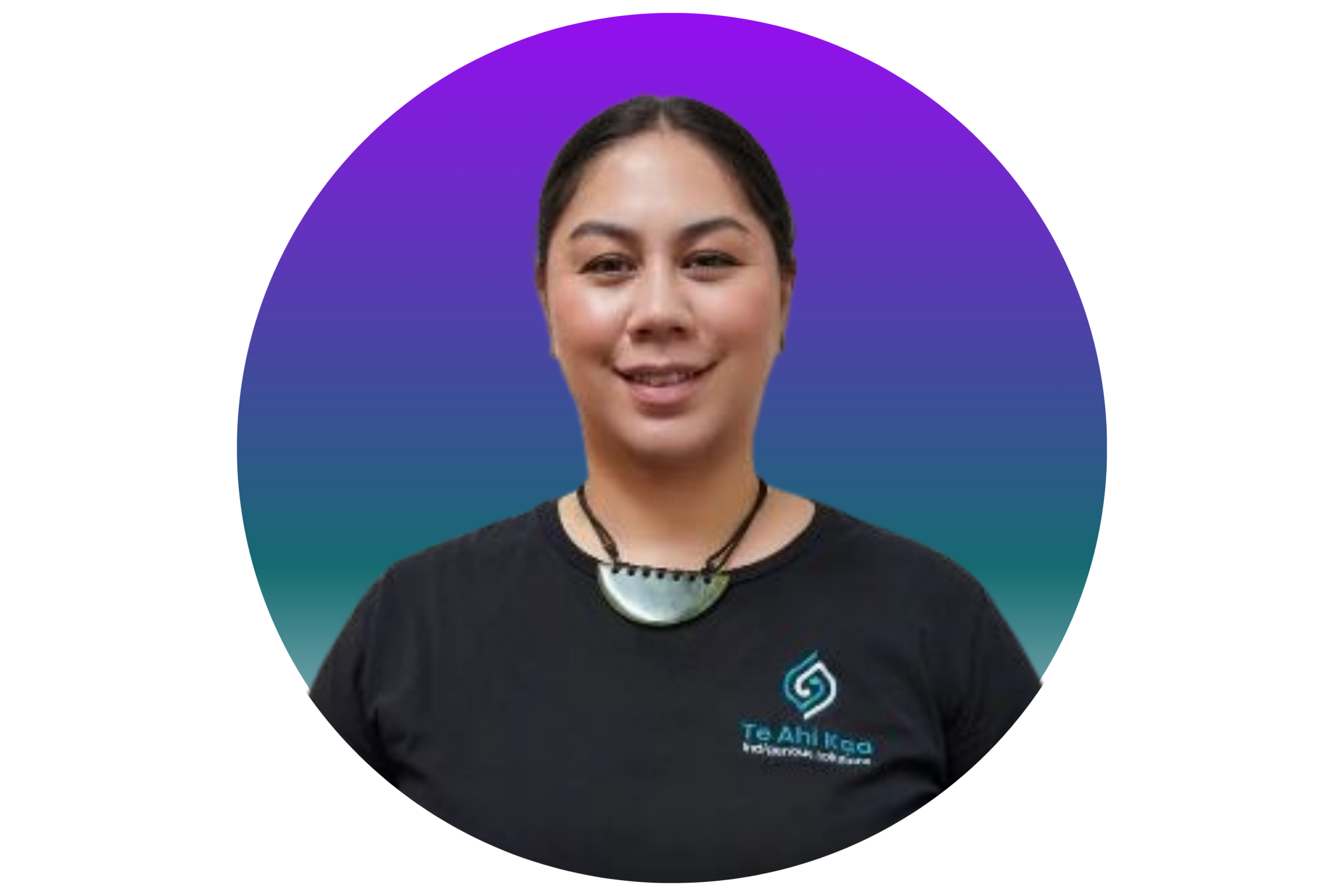 Tammy is in her 30s; her hair is tied back neatly and she is wearing a pounamu necklace.