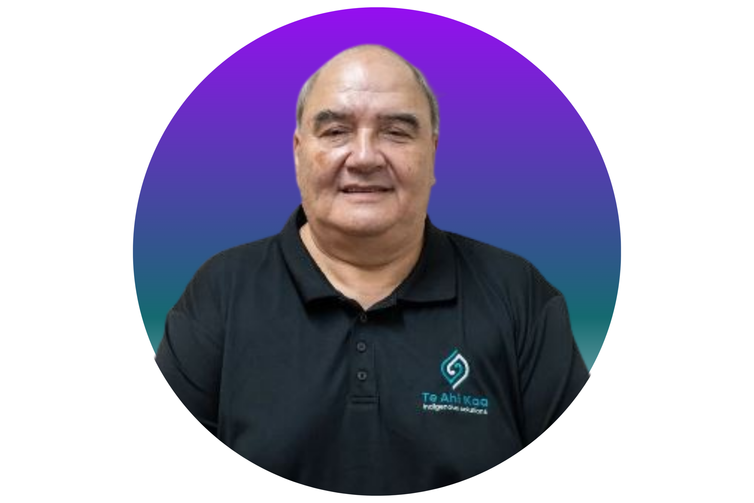 Ricky is a middle aged man wearing a black polo shirt with the logo of Te Ahi Kaa.